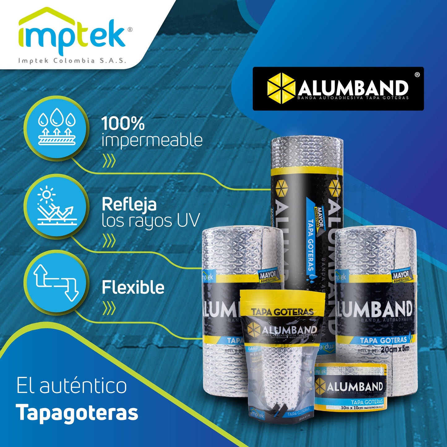 CINTA ASFÁLTICA TAPA GOTERAS ALUMBAND 10 cm x 10 m - Imptek
